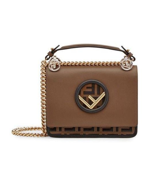 FENDI KANI 19 BAG IN BLACK MIX CHOCOLATE BROWN CALFSKIN WITH GOLD HARDWARE