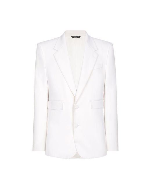 Dolce & Gabbana White Single-Breasted Stretch Wool Jacket for men