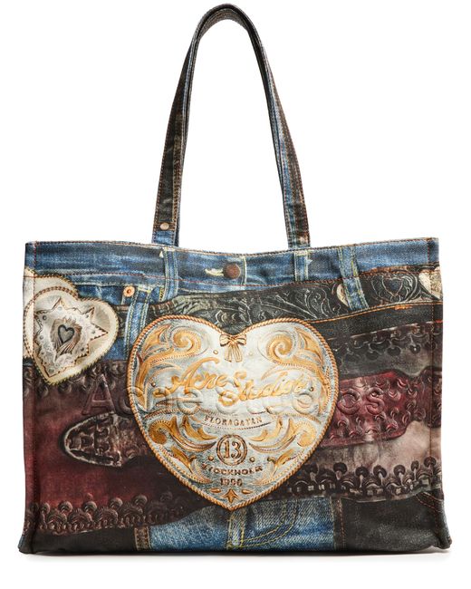 Acne Black Trompe-L'Oeil Print Denim Effect Tote Bag
