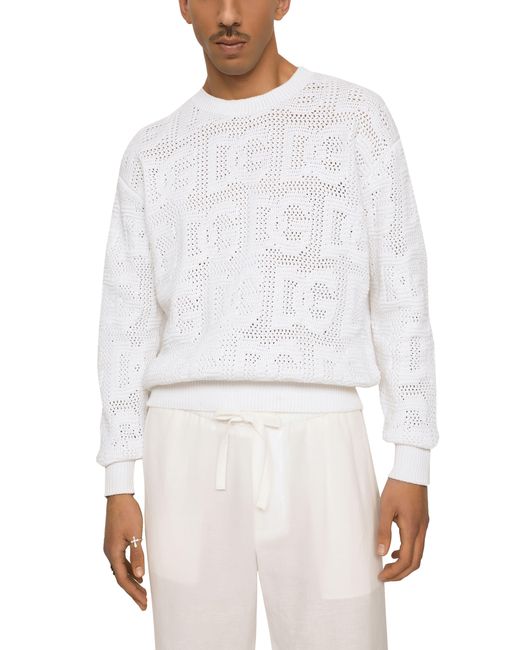 Dolce & Gabbana White Cotton Jacquard Sweater for men