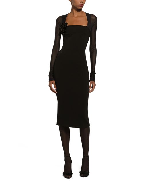 Dolce & Gabbana Black Jersey Dress With Tulle Sleeves