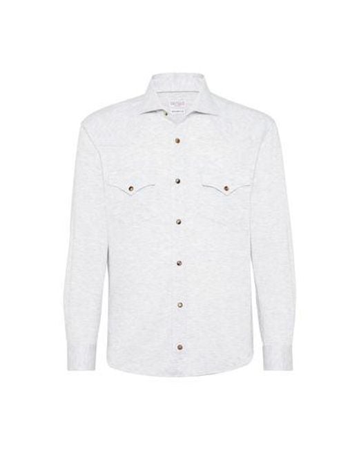 Brunello Cucinelli White Snap-Button Shirt for men
