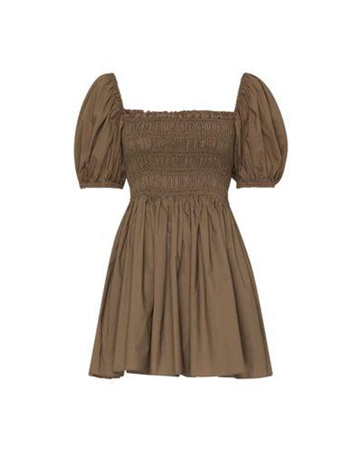 Matteau Brown Shirred Mini Dress Short-Sleeved