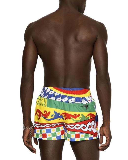 Dolce & Gabbana Orange Short Carretto Print Swim Shorts for men