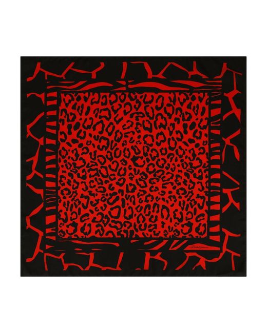 Dolce & Gabbana Red Leopard-print Twill Scarf (90 X 90)