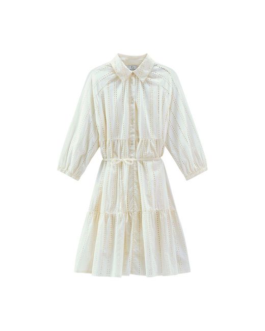Woolrich White Embroidered Pure Cotton Short Dress