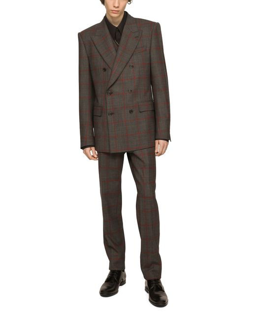 Dolce & Gabbana Zweireihiger Glen-Plaid-Anzug in Sicilia-Fit in Brown für Herren