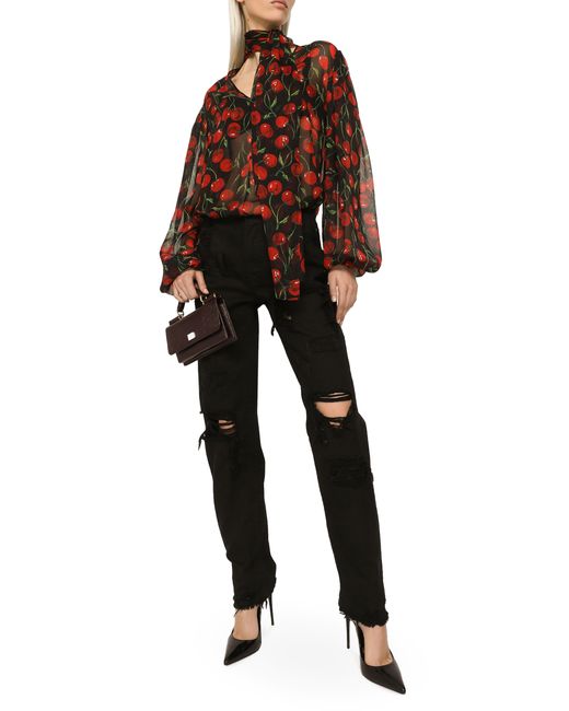 Dolce & Gabbana Red Chiffon-Bluse mit Schleife