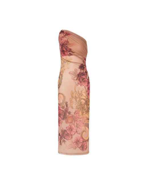 Alberta Ferretti Pink Single-Shoulder Dress With Tattoo Print