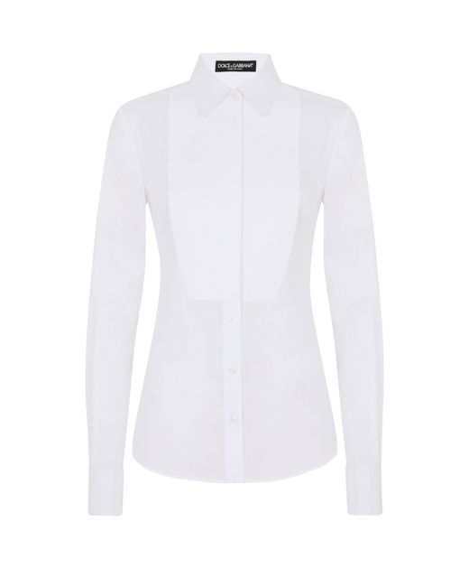 Dolce & Gabbana White Stretch Poplin Tuxedo Shirt