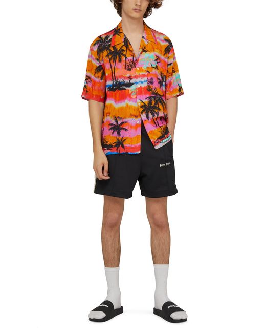Palm Angels Orange Psychedelic Palms Bowling Shirt for men