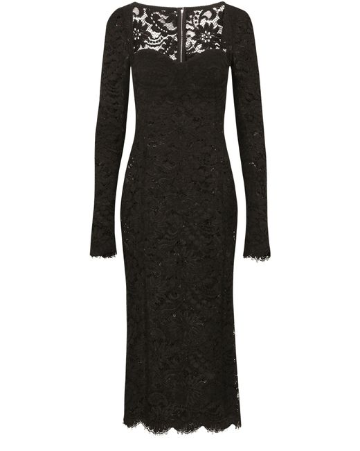 Dolce & Gabbana Black Wadenlanges Kleid aus Spitze