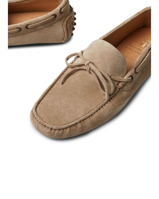 Brunello Cucinelli Natural Suede Driving Shoes for men