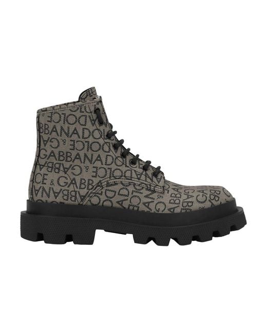 Dolce & Gabbana Gray Coated Jacquard Ankle Boots for men