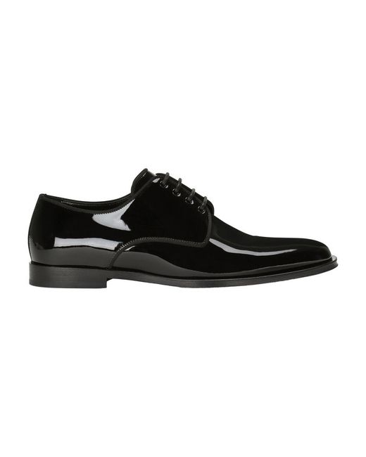 Dolce & Gabbana Black Glossy Patent Leather Derby Shoes for men