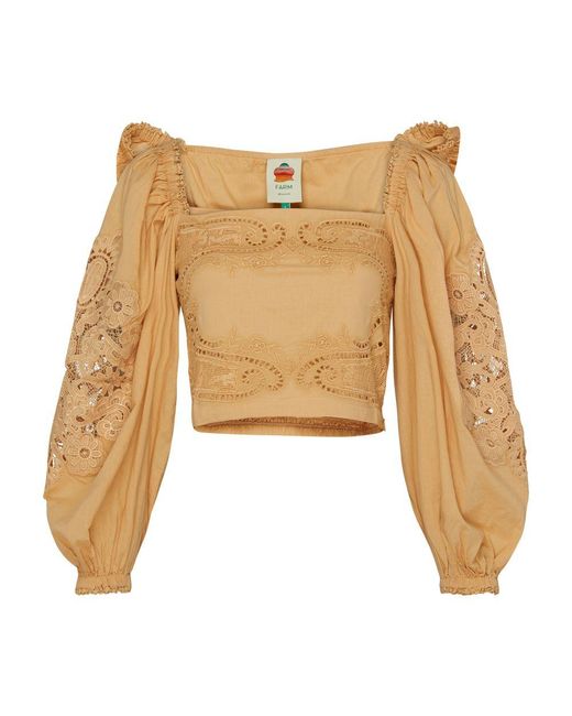 FARM Rio Long Sleeve Blouse in Brown Lyst