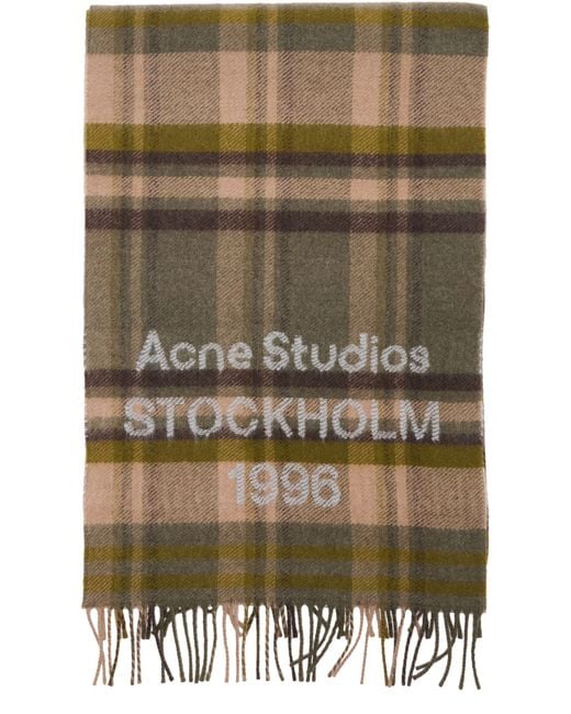 Écharpe À Carreaux Avec Logo Acne en coloris Green