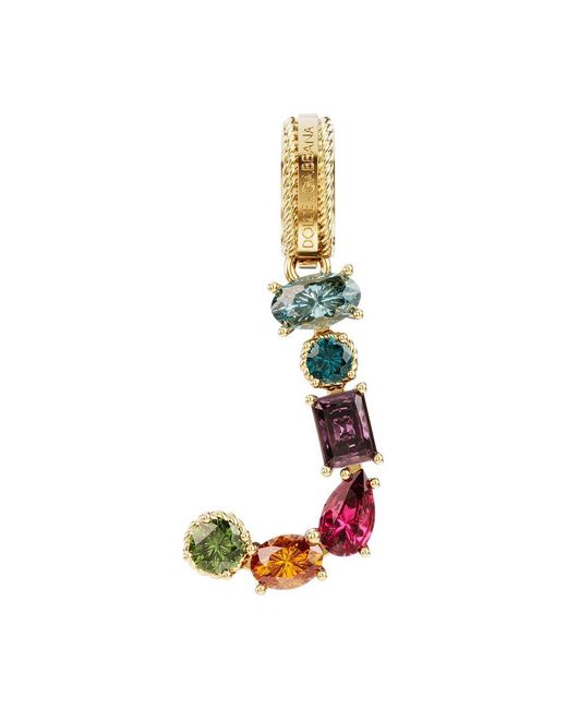 Dolce & Gabbana Green Rainbow Alphabet J 18 Kt Yellow Gold Charm With Multicolor Fine Gems