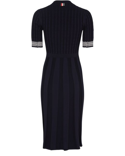 Thom Browne Blue Short-sleeved Pleated Midi Dress