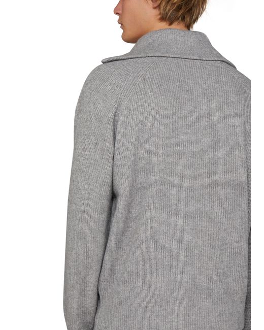 Maison Kitsuné Gerippter Pullover mit halbem Reißverschluss und Patch Fox Head in Gray für Herren