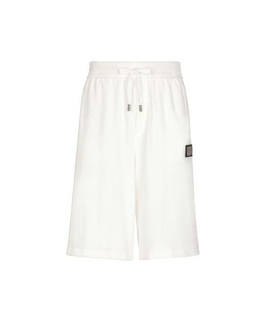 Dolce & Gabbana White Jersey Sweat Shorts With Logo Plaque for men