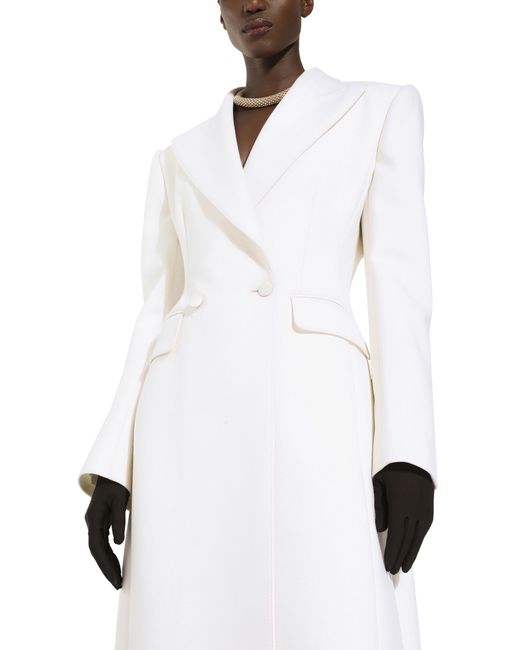Long manteau croisé en cady de laine Dolce & Gabbana en coloris White