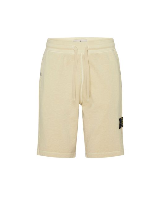 Stone Island Natural Fleece Shorts With Logo Patch for men