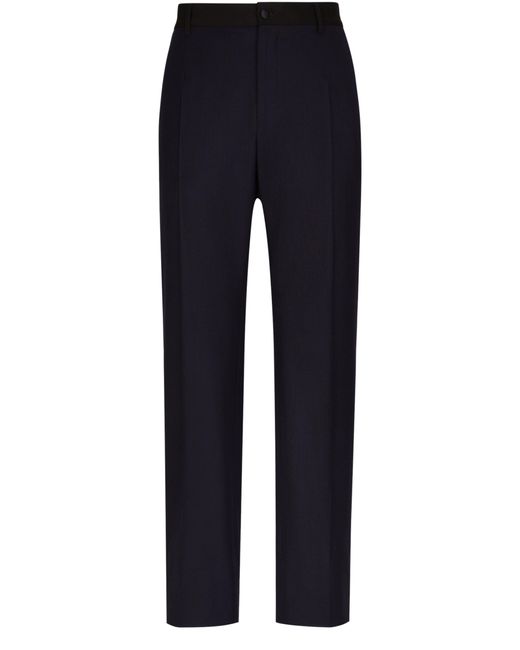Dolce & Gabbana Blue Stretch Wool Tuxedo Pants With Straight Leg for men