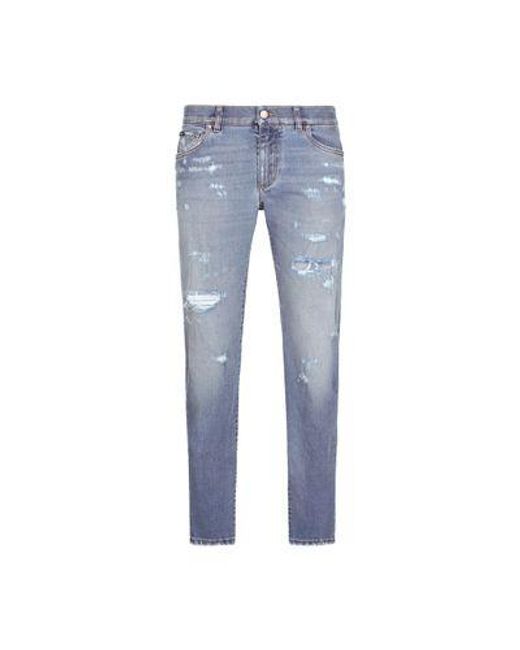 Dolce & Gabbana Blue Slim-Fit Stretch Jeans With Rips for men
