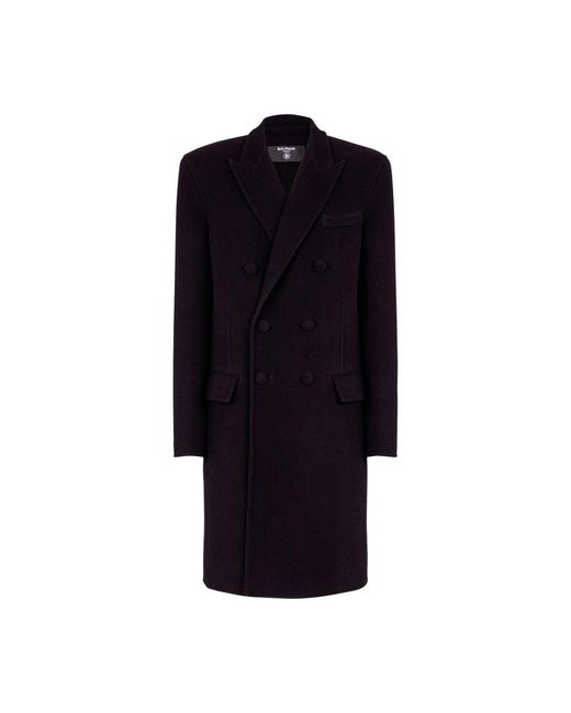 Balmain Blue Double-Breasted Wool And Cashmere Coat for men