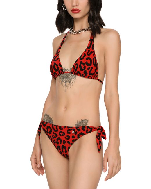 Dolce & Gabbana Red Leopard-print Bikini Set