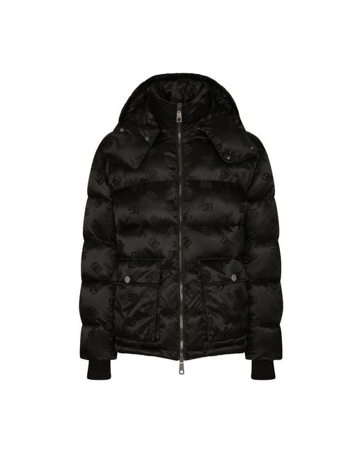 Dolce & Gabbana Black Dg Satin Jacquard Jacket With Hood for men