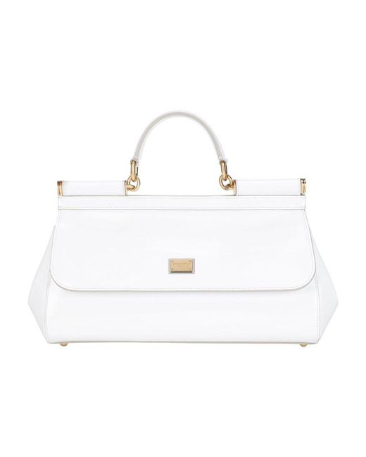 Dolce & Gabbana White Medium Patent Leather Sicily Bag