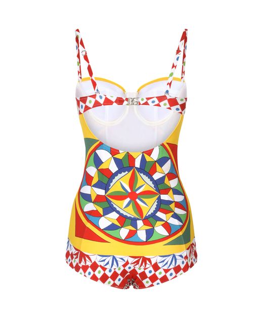 Dolce & Gabbana Multicolor Carretto-Print Balconette One-Piece Swimsuit
