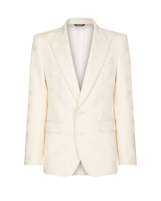 Dolce & Gabbana Natural Single-breasted Cotton Sicilia-fit Jacket With Jacquard Dg Details for men