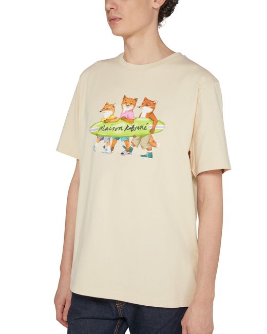 Maison Kitsuné Natural Surfing Foxes T-Shirt for men