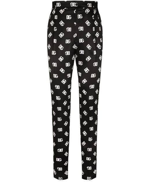 Dolce & Gabbana Black Silk Twill Pants With Dg Monogram Print for men