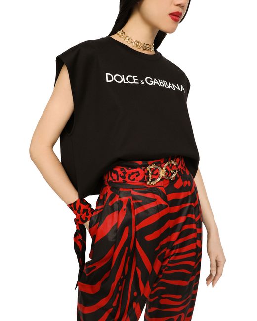 Ceinture en brocart à imprimé léopard avec logo DG baroque Dolce & Gabbana en coloris Black