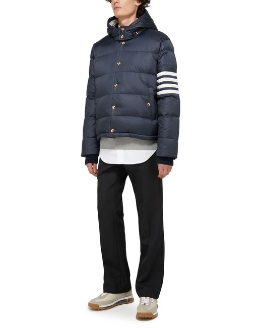 Thom Browne Blue 4-bar Puffer With Detachable Hood In Nylon for men