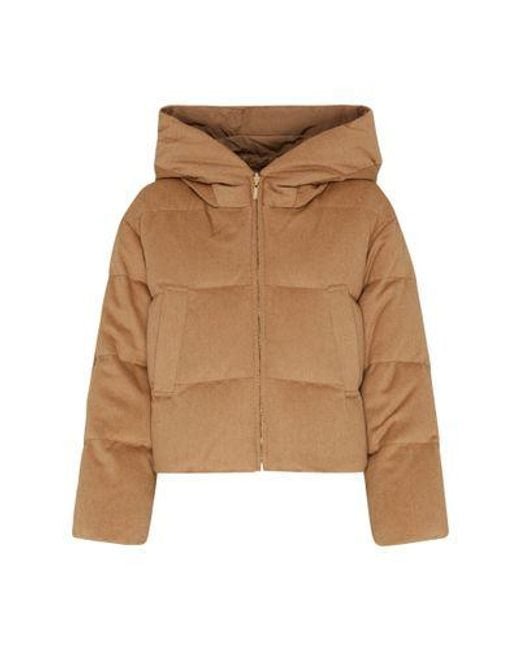 Max Mara Dalia Short Puffer Flannel Jacket in Brown | Lyst