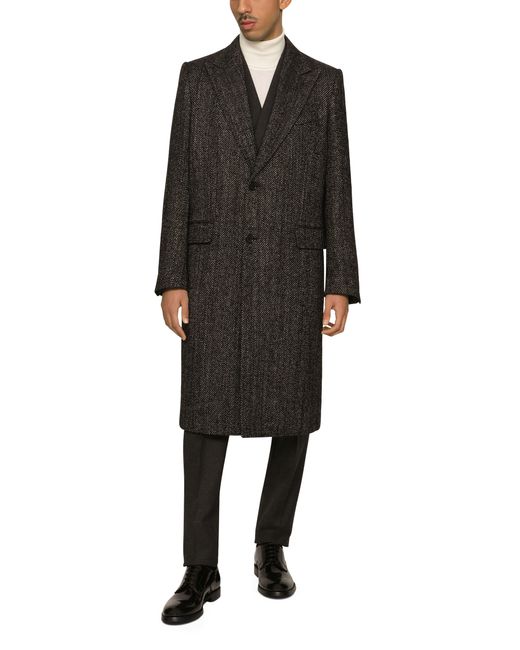 Dolce & Gabbana Einreihiger Mantel aus Alpakawolle mit Fischgrätmuster in Gray für Herren