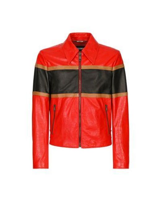 Dolce & Gabbana Red Leather Jacket With Inserts for men