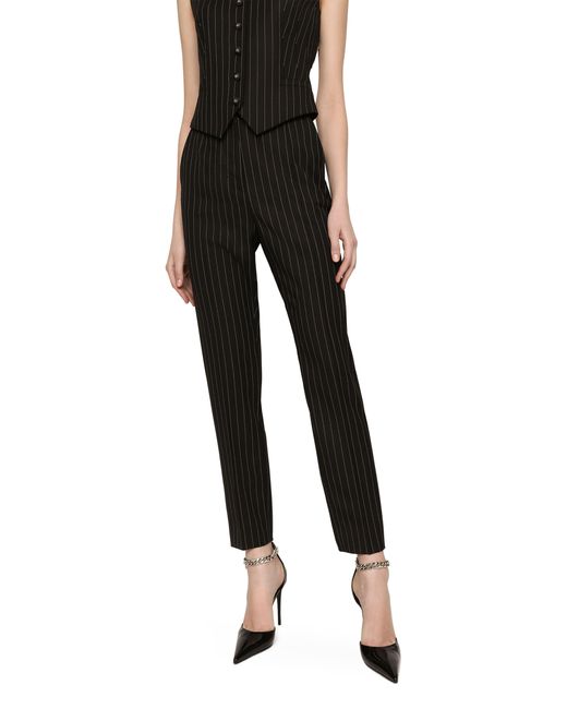 Pantalon en sergé taille haute à fines rayures Dolce & Gabbana en coloris Black