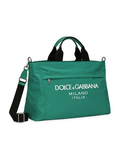 Dolce & Gabbana Green Nylon Holdall With Rubberized Logo for men