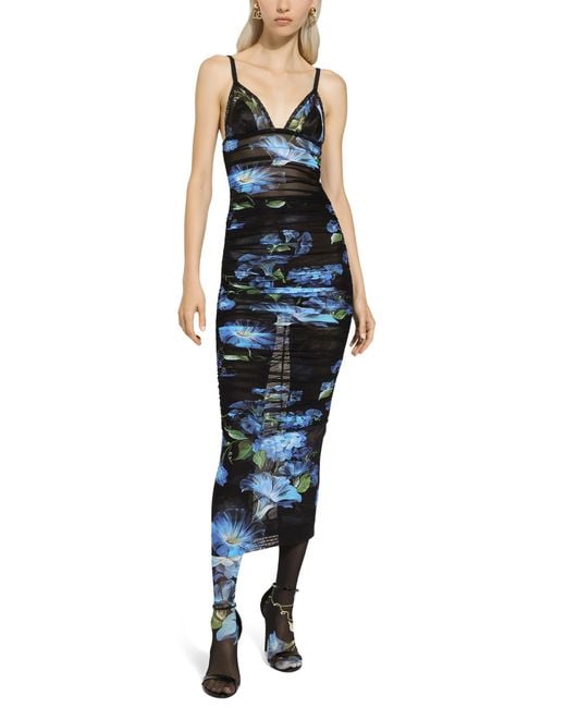 Dolce & Gabbana Blue Kleid mit Blumen-Print
