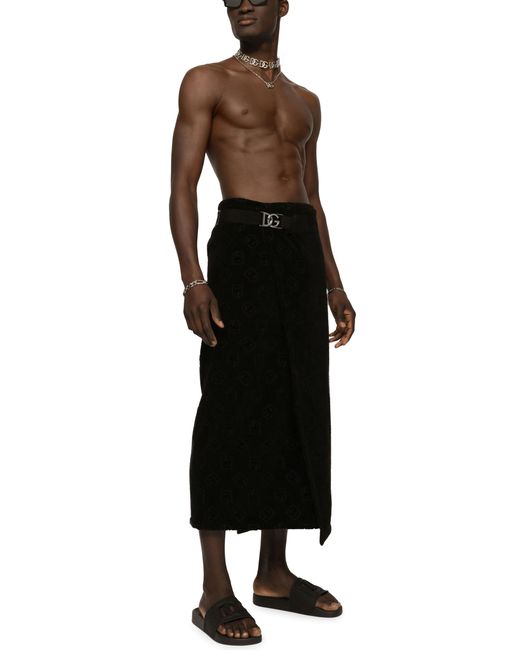 Dolce & Gabbana Black Cotton Jacquard Beach Towel With Dg Monogram for men