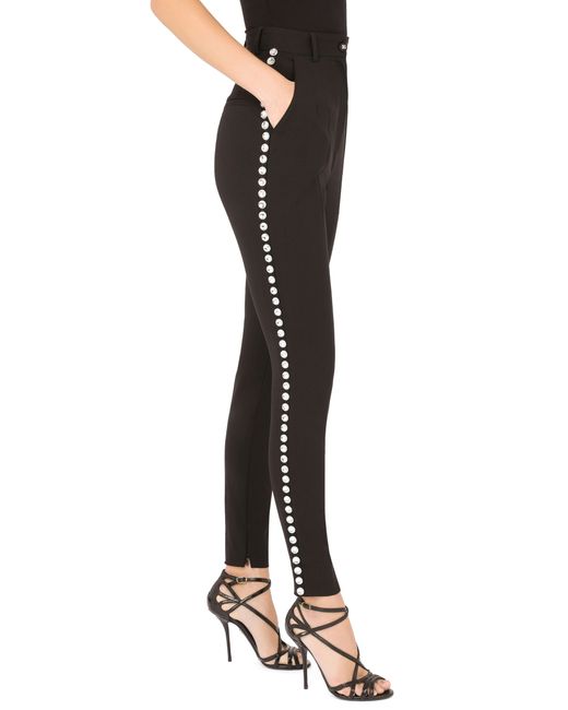 Dolce & Gabbana Black Woolen Tuxedo Pants With Crystals