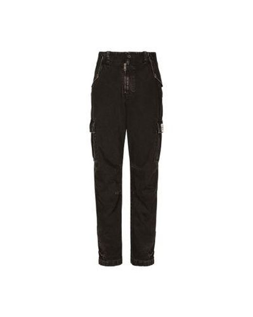 Dolce & Gabbana Black Garment-Dyed Cotton Cargo Pants for men