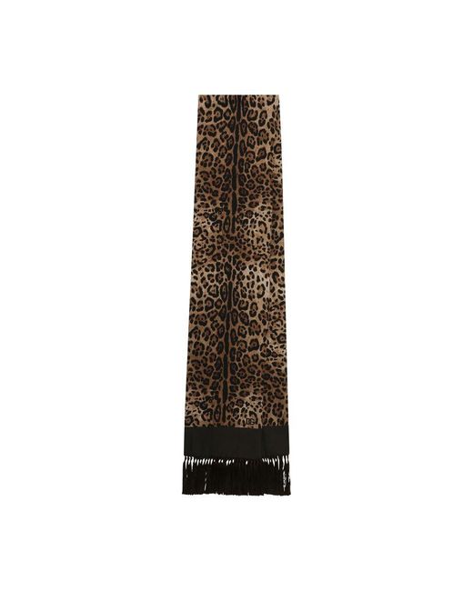 Dolce & Gabbana Brown Silk Scarf With Fringing for men