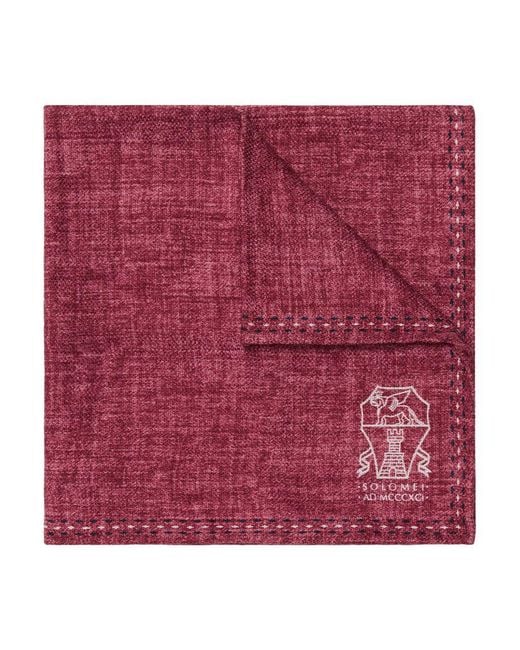 Brunello Cucinelli Red Silk Pocket Square for men